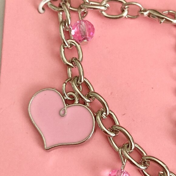 Sanrio Hello Kitty Cat Charm Bracelet Cute Enamel 7-8" Heart Bow Pink White NWT - Picture 5 of 8